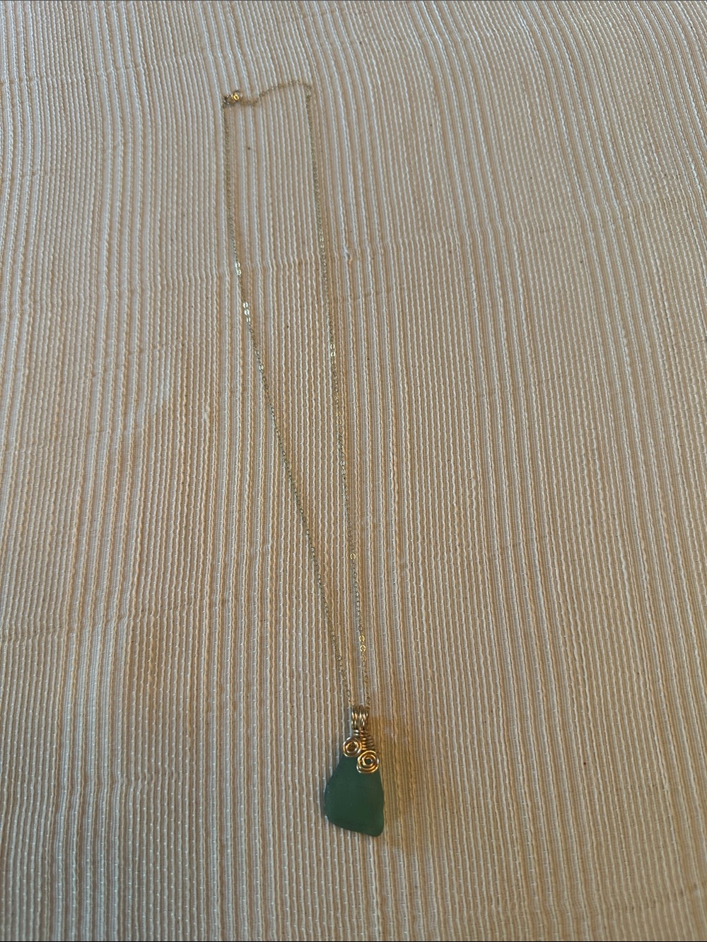 Gold-Wrapped Teal/Green Authentic Sea Glass Pendant w/gold fill chain - Picture 3 of 11